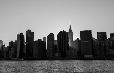 Manhattan Sunset in Black and White - Empire State and Chrysler Buildings