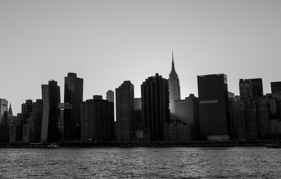 Manhattan Sunset in Black and White - Empire State and Chrysler Buildings - Powered by Adobe