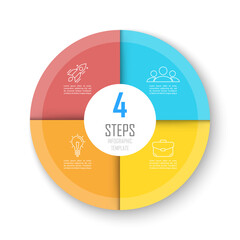 Circle infographics template can be used diagram, presentation or web design. Business concept with 4 options or steps. Vector infographic design.