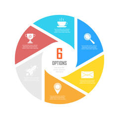 Circle infographics template can be used diagram, presentation or web design. Business concept with 6 options or steps. Vector infographic design.