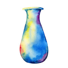 Clay ceramic pot close-up, vase, antique dishes. Hand drawn watercolor illustration, mocap for the design of food, industrial products, menus, advertising, ads.