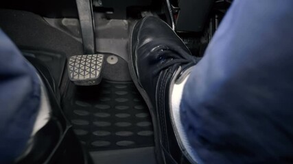 Added shaking from moving the car! The driver's feet are very active works with the gas, brake and clutch pedals. View from the floor of the car. Closeup