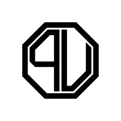 PU initial monogram logo, octagon shape, black color