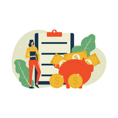 Vector illustration, financial management concept, saving money