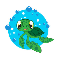 illustration vector graphic of cute  turtle animal character cartoon isolated, perfect for cover, book, birthday card, gift card, wrap paper, sticker, t-shirt, memo, decoration