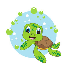 illustration vector graphic of cute turtle animal character cartoon isolated, perfect for cover, book, birthday card, gift card, wrap paper, sticker, t-shirt, memo, decoration