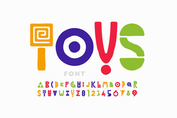 Playful style font, childish alphabet letters and numbers 
