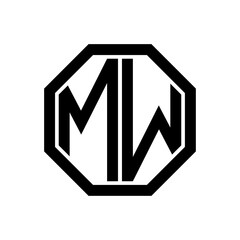 MW initial monogram logo, octagon shape, black color