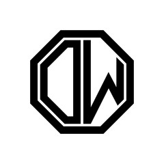 OW initial monogram logo, octagon shape, black color