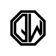 QW initial monogram logo, octagon shape, black color