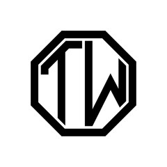 TW initial monogram logo, octagon shape, black color