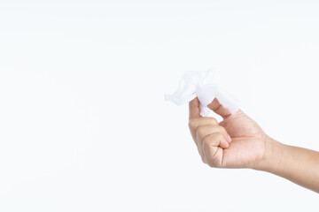 Hand using wet wipes tissue