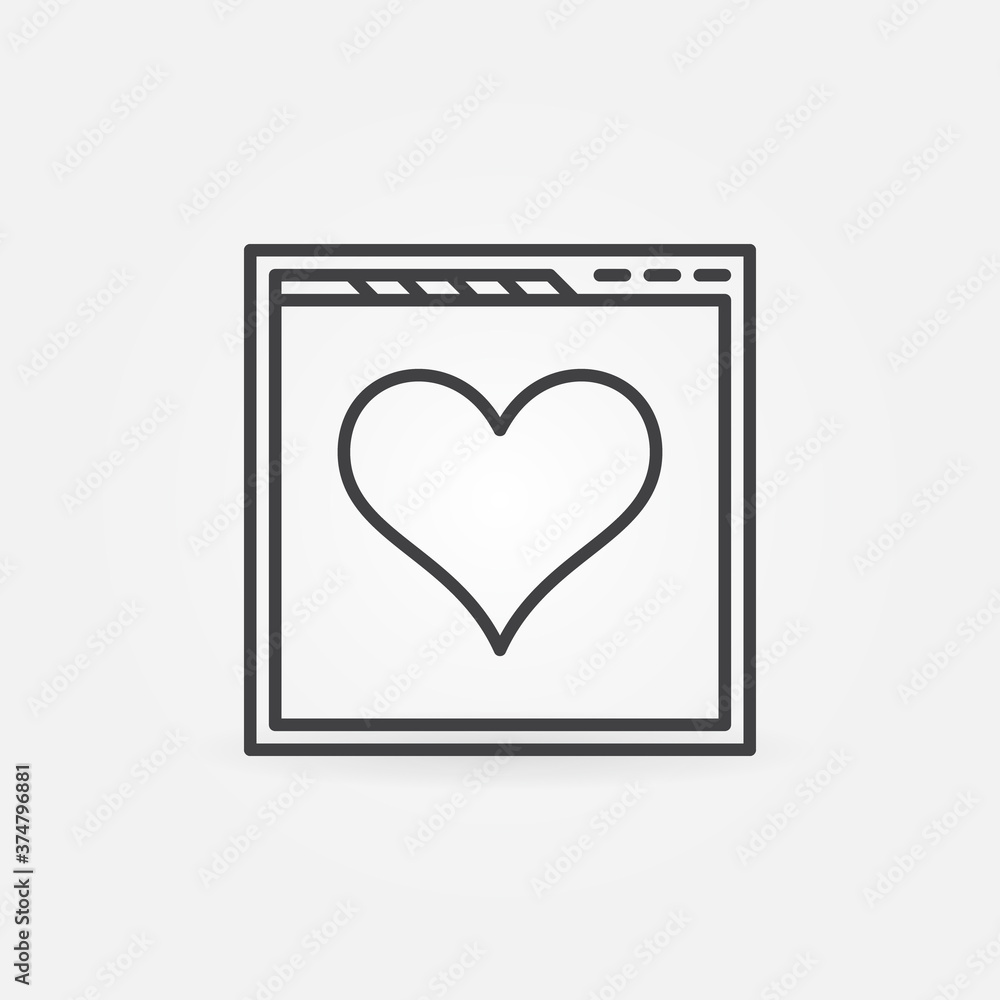 Poster web page with heart line icon. vector online people support concept linear symbol