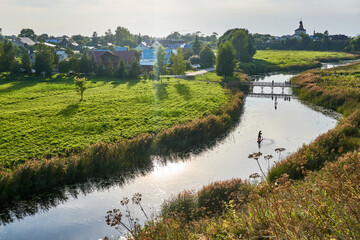 Landscape with river in city of Suzdal