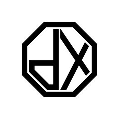 DX initial monogram logo, octagon shape, black color