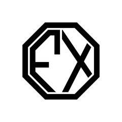FX initial monogram logo, octagon shape, black color