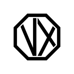 VX initial monogram logo, octagon shape, black color
