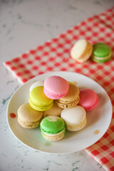 Macarons on plate in Marble table