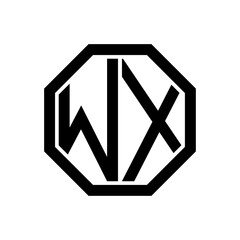 WX initial monogram logo, octagon shape, black color