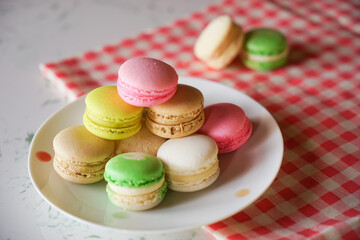 Macarons on plate in Marble table