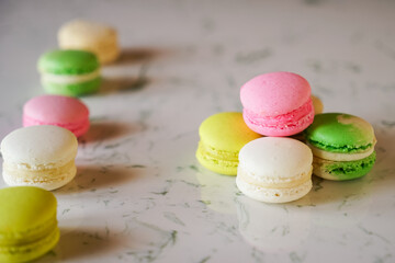 Macarons on plate in Marble table
