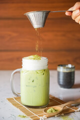Iced Matcha Green Tea on marble table