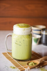 Iced Matcha Green Tea on marble table