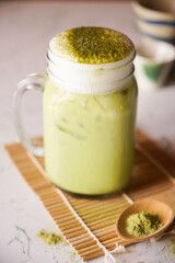 Iced Matcha Green Tea on marble table