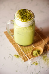 Iced Matcha Green Tea on marble table