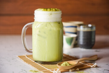 Iced Matcha Green Tea on marble table