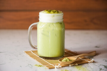 Iced Matcha Green Tea on marble table