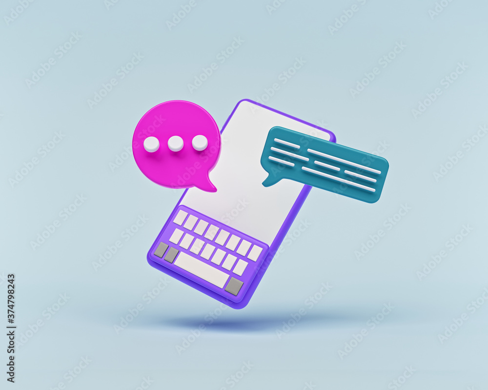 Poster smartphone and chat bubbles. minimal design. 3d rendering