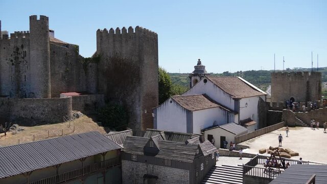 Obidos medieval town castle church slow motion 4k