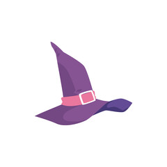 Fototapeta premium Purple pointy wizard hat for Halloween holiday flat vector illustration isolated.