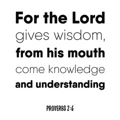  For the Lord gives wisdom, from his mouth come knowledge and understanding. Bible verse quote