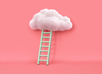 White cloud and ladder on pink background © ptasha