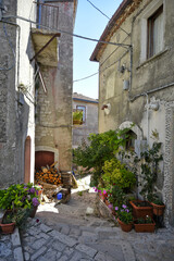 A narrow street among the old houses of Cercemaggiore, a medieval village in the Molise region.