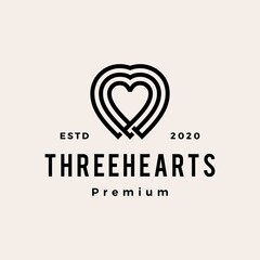 three heart love hipster vintage logo vector icon illustration