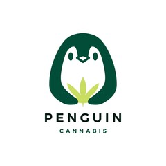 penguin cannabis logo vector icon illustration