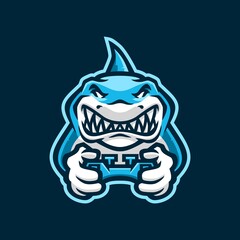 shark gaming joy stick e sport logo vector icon illustration