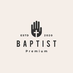 Fototapeta premium baptist hand christian cross hipster vintage logo vector icon illustration