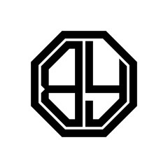 BY initial monogram logo, octagon shape, black color