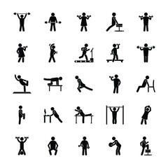 Human Fitness Glyph Vectors Set 