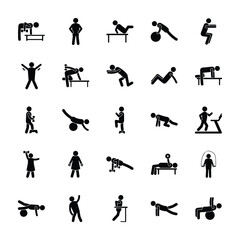 Fototapeta na wymiar Physical Fitness Glyph Icons Pack 