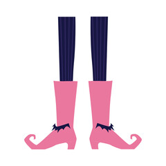 Cartoon witch legs wearing pink boots with high heel and curled toes