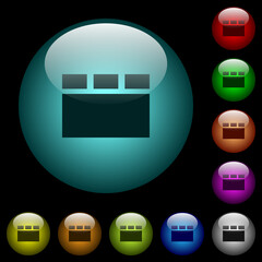 Horizontal tabbed layout icons in color illuminated glass buttons