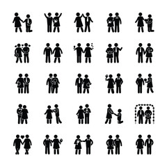 Couple Wedding Proposals Glyph Icons 