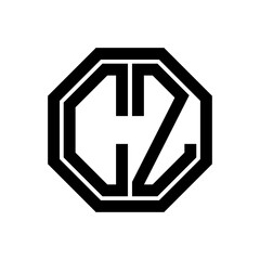 CZ initial monogram logo, octagon shape, black color - obrazy, fototapety, plakaty