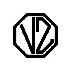 VZ initial monogram logo, octagon shape, black color