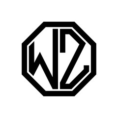 WZ initial monogram logo, octagon shape, black color